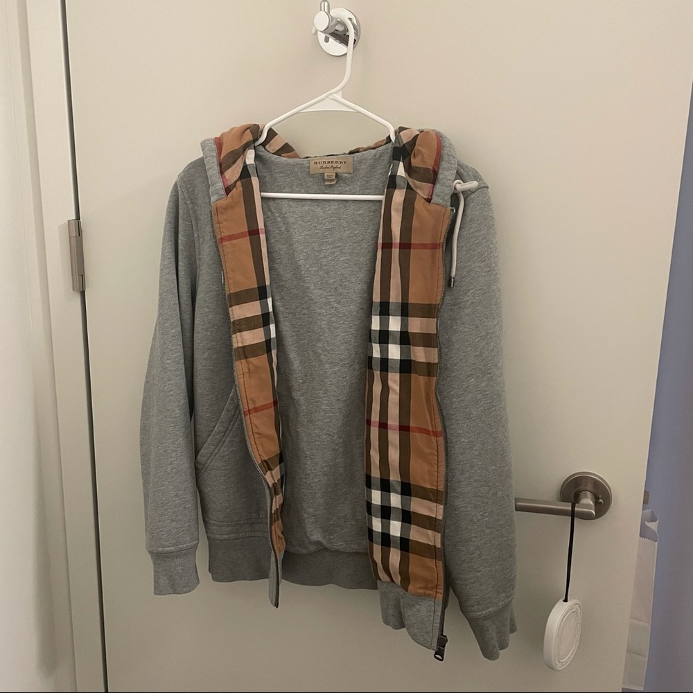 Burberry grey zip cotton hoodie sweatshirt unisex